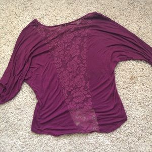 Purple, long sleeve shirt with a lace back